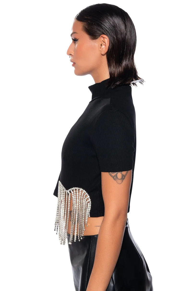 ILYSM RHINESTONE MOCK NECK SHORT SLEEVE TEE sold by AKIRA product image thumbnail 5