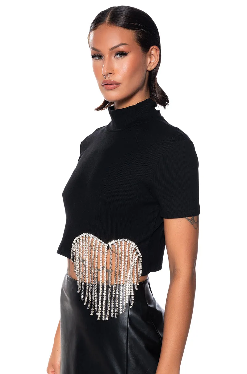 ILYSM RHINESTONE MOCK NECK SHORT SLEEVE TEE sold by AKIRA product image thumbnail 2