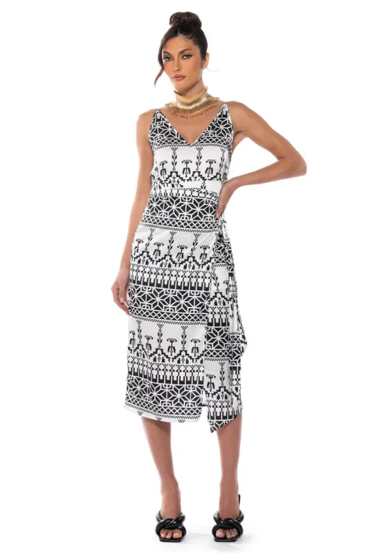 LUCY SATIN PRINT MIDI DRESS sold by AKIRA