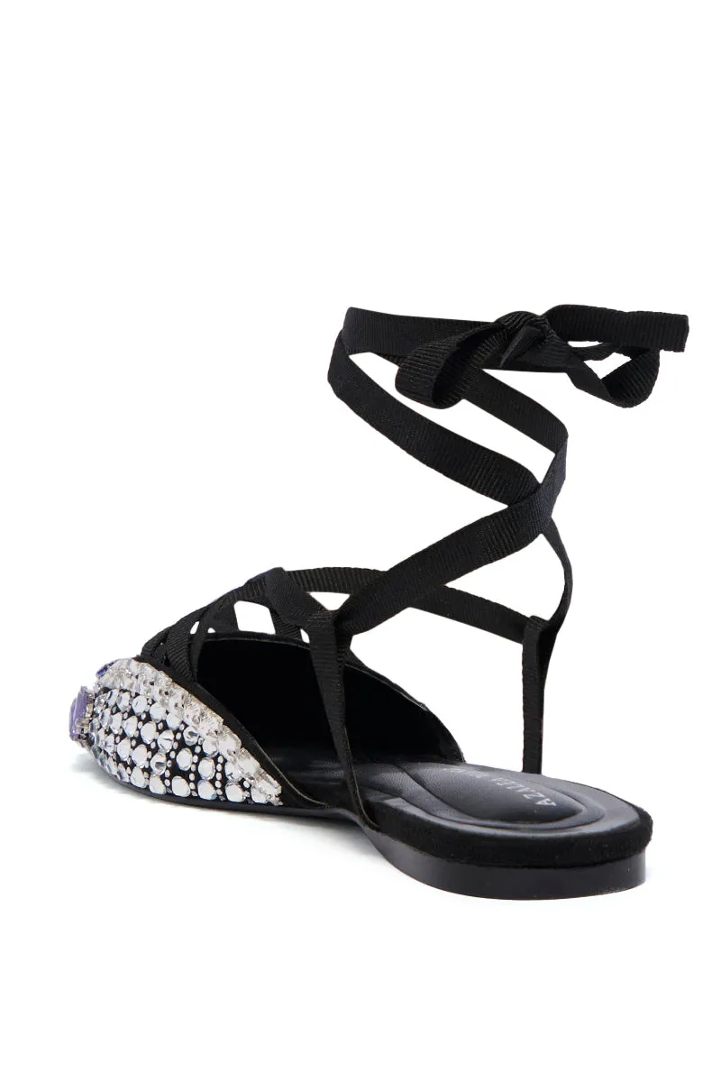 AZALEA WANG NELSIE BLACK EMBELLISHED LACE UP FLAT sold by AKIRA product image thumbnail 5