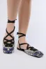 AZALEA WANG NELSIE BLACK EMBELLISHED LACE UP FLAT sold by AKIRA