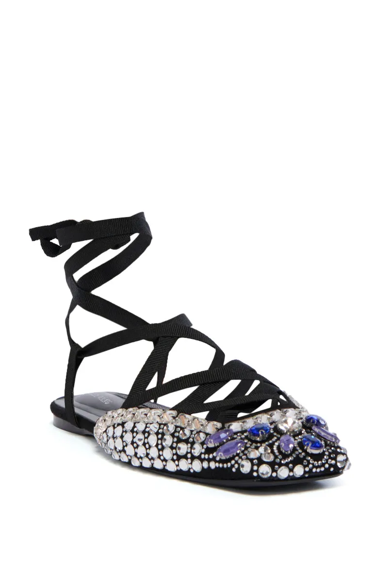 AZALEA WANG NELSIE BLACK EMBELLISHED LACE UP FLAT sold by AKIRA product image thumbnail 4
