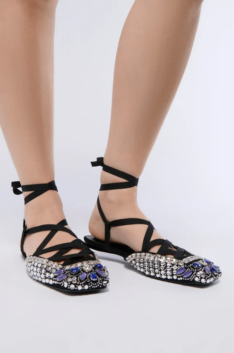 AZALEA WANG NELSIE BLACK EMBELLISHED LACE UP FLAT sold by AKIRA