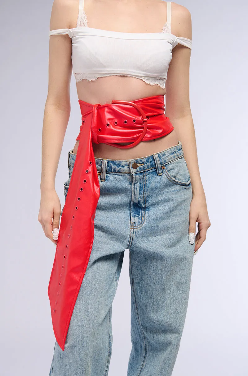 BIGGER IS ALWAYS BETTER PU BELT IN RED sold by AKIRA