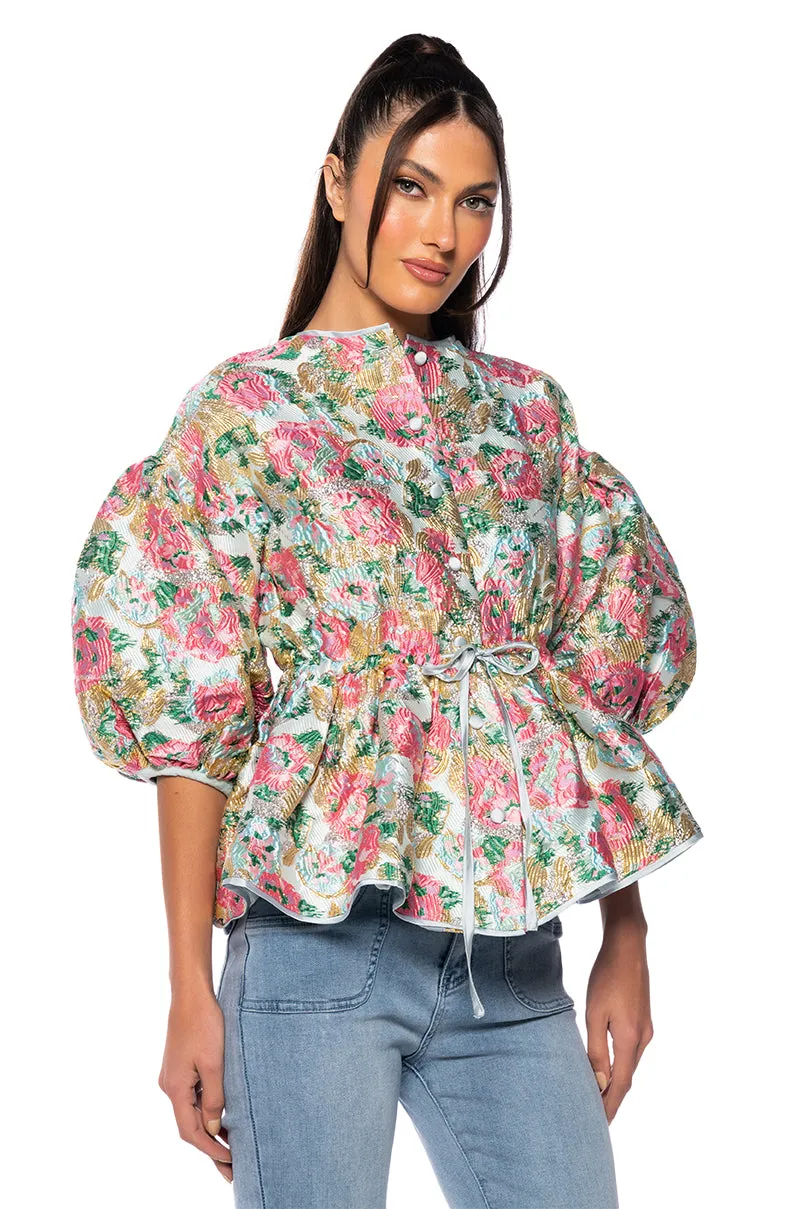 FIELD OF ROSES BROCADE BLOUSE sold by AKIRA product image thumbnail 2