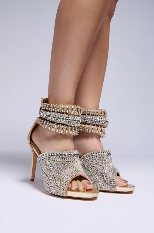 AZALEA WANG WAIKIKI GOLD SANDAL WITH RHINESTONE EMBELLISHMENTS sold by AKIRA