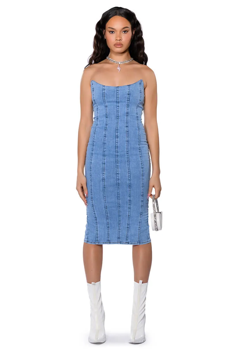 THOSE WHO GET IT DENIM MIDI DRESS sold by AKIRA