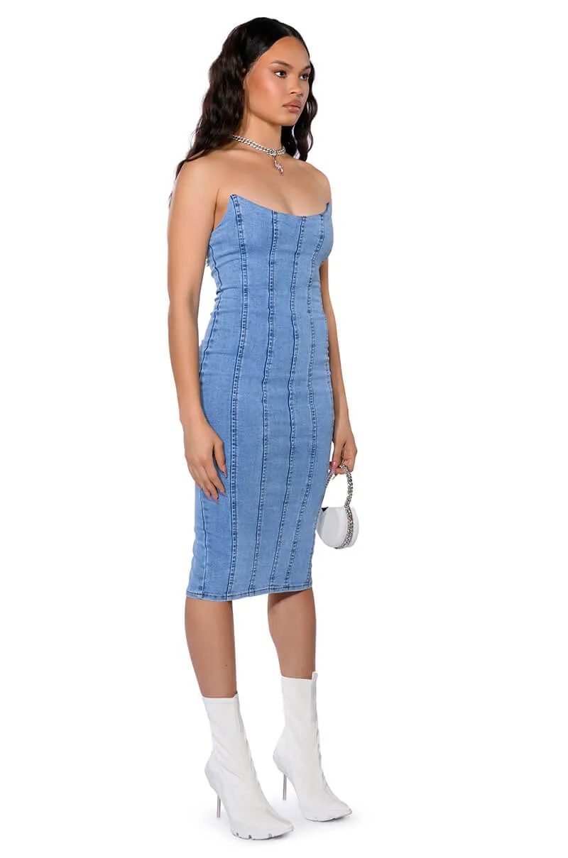 THOSE WHO GET IT DENIM MIDI DRESS sold by AKIRA product image thumbnail 3