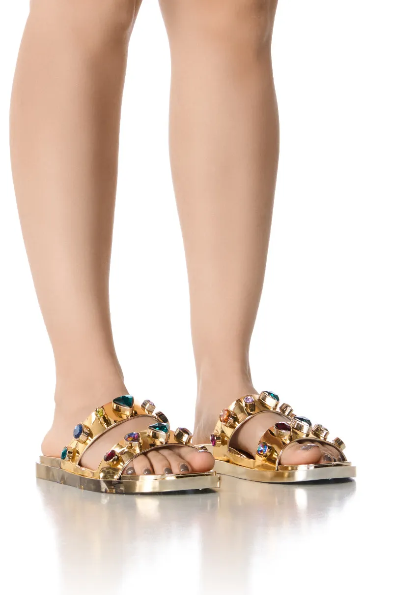 AZALEA WANG TREASURE HUNT GEM SANDAL IN GOLD sold by AKIRA