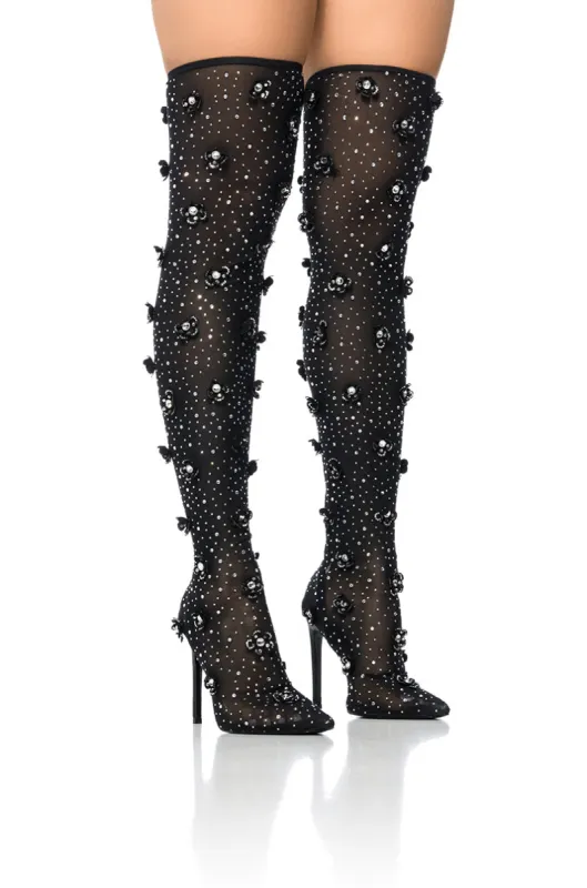 AZALEA WANG MARLOWE BLACK EMBELLISHED MESH BOOT sold by AKIRA