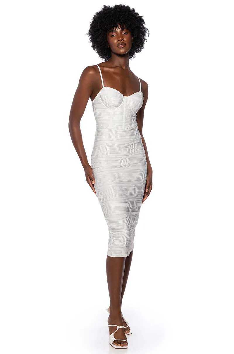 LIVING FOR YOU CORSET MIDI DRESS sold by AKIRA