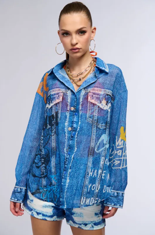 ONE OF US DENIM BUTTON DOWN SHIRT sold by AKIRA