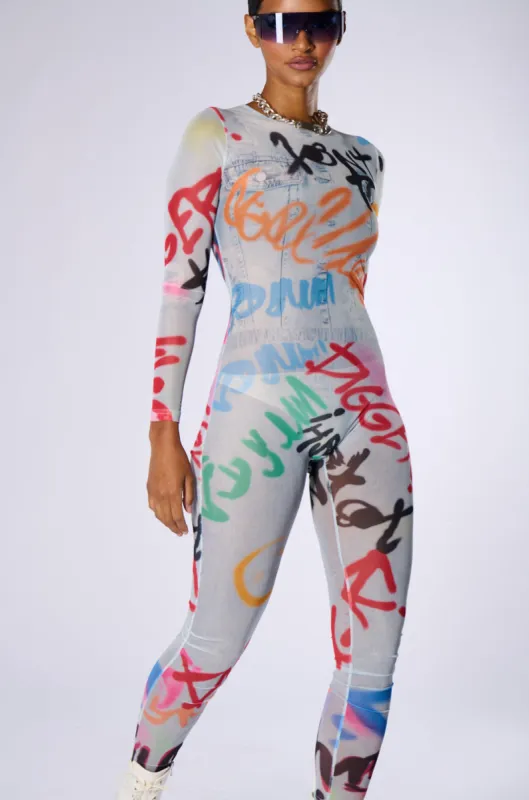 SHES ARRIVED GRAFFITI JUMPSUIT sold by AKIRA