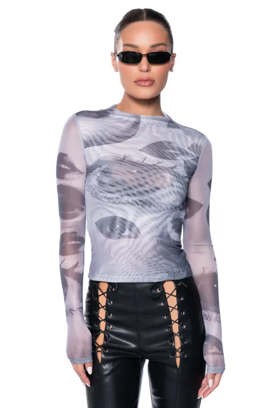 ALL EYES ON YOU MESH GLOVED SHIRT sold by AKIRA