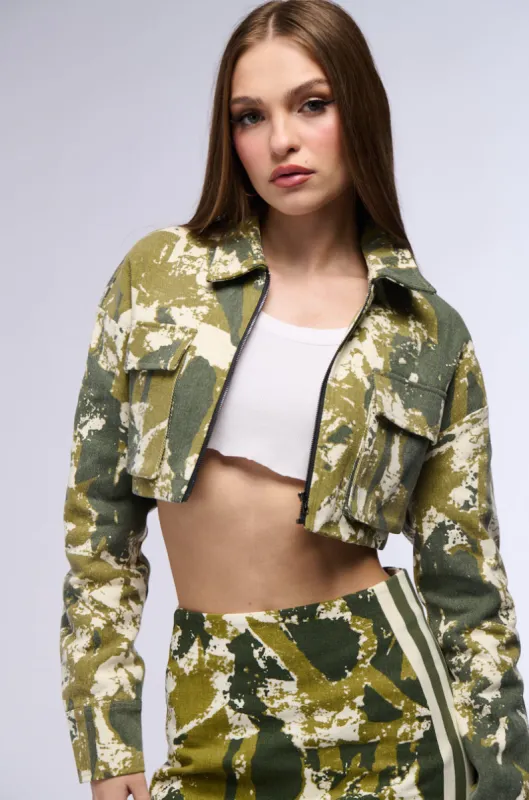 ABSTRACT CAMO UTILITY BOMBER sold by AKIRA
