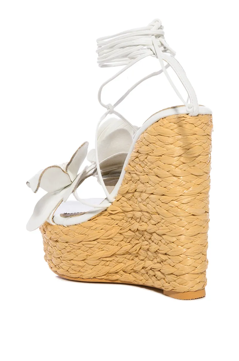 BLOOMY FLOWER LACE UP WEDGE SANDAL IN WHITE sold by AKIRA product image thumbnail 5