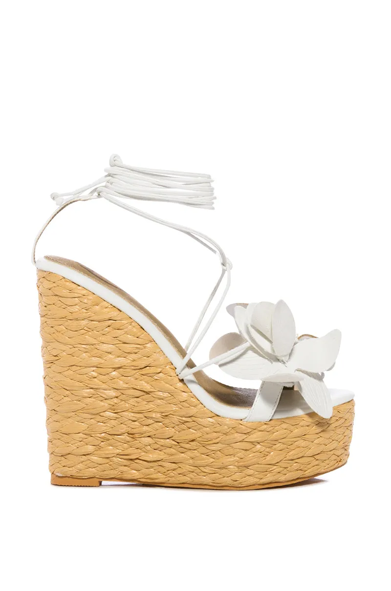 BLOOMY FLOWER LACE UP WEDGE SANDAL IN WHITE sold by AKIRA product image thumbnail 3