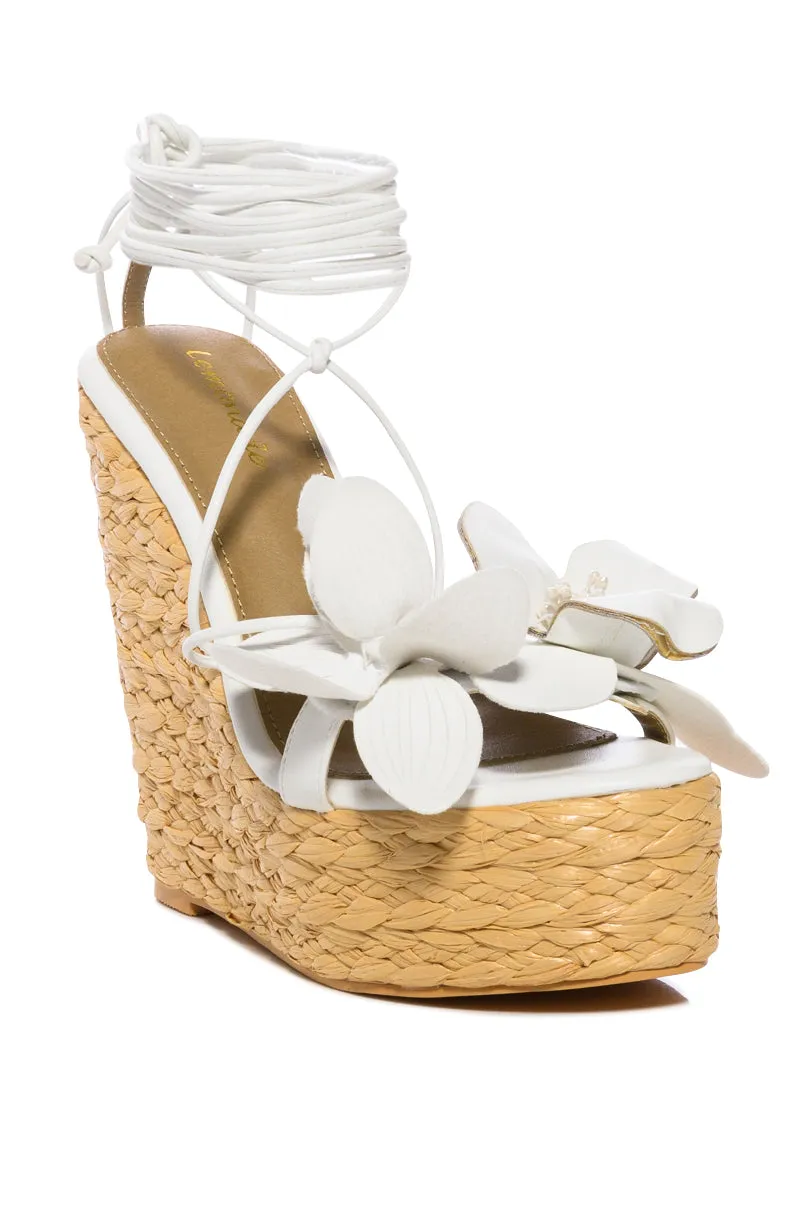 BLOOMY FLOWER LACE UP WEDGE SANDAL IN WHITE sold by AKIRA product image thumbnail 4