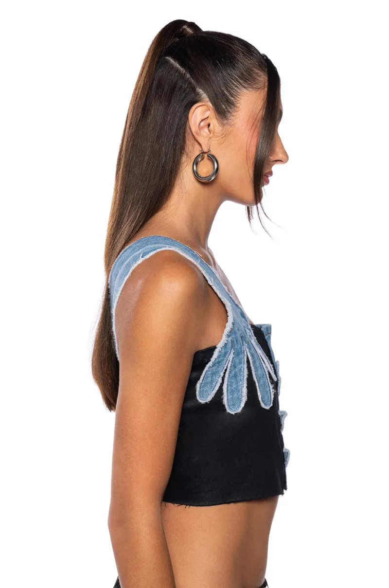 BREAKING CHAINS TWO TONED PU DENIM TOP sold by AKIRA product image thumbnail 3