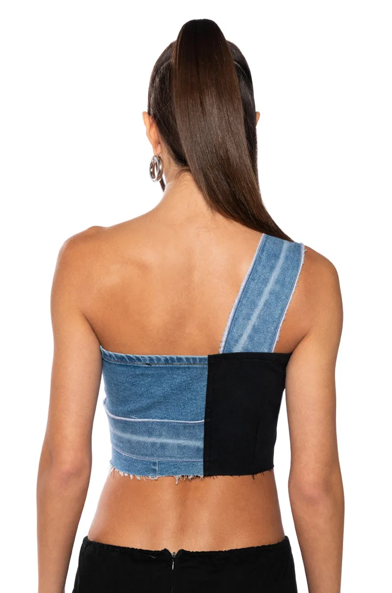 BREAKING CHAINS TWO TONED PU DENIM TOP sold by AKIRA product image thumbnail 5