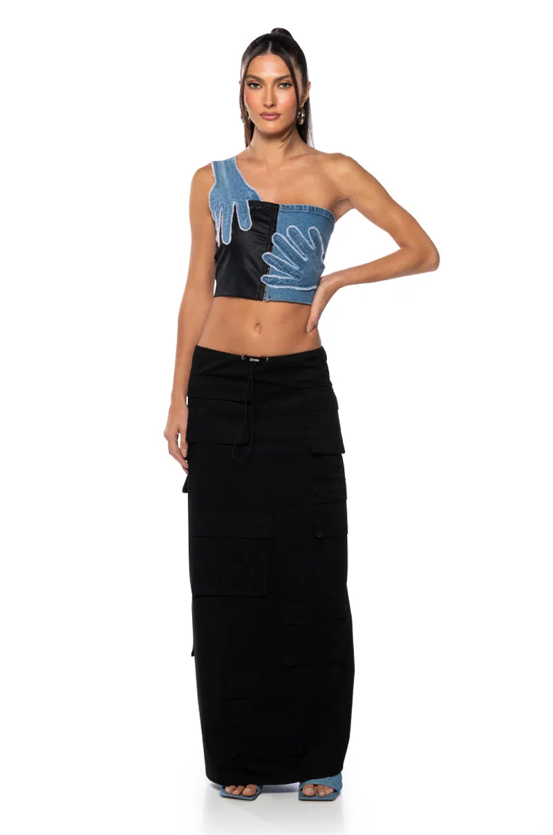 BREAKING CHAINS TWO TONED PU DENIM TOP sold by AKIRA product image thumbnail 2