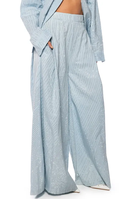 DENIMANIA RHINESTONE WIDE LEG DENIM PANTS sold by AKIRA