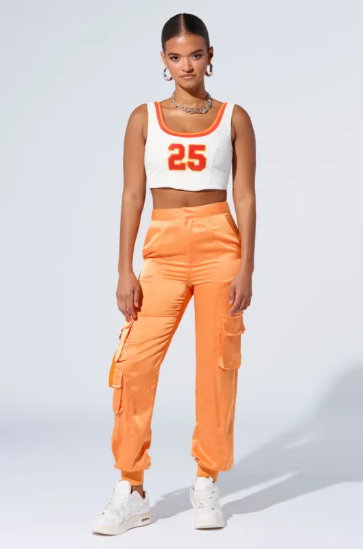 FOR THE THRILL OF IT SATIN JOGGER sold by AKIRA