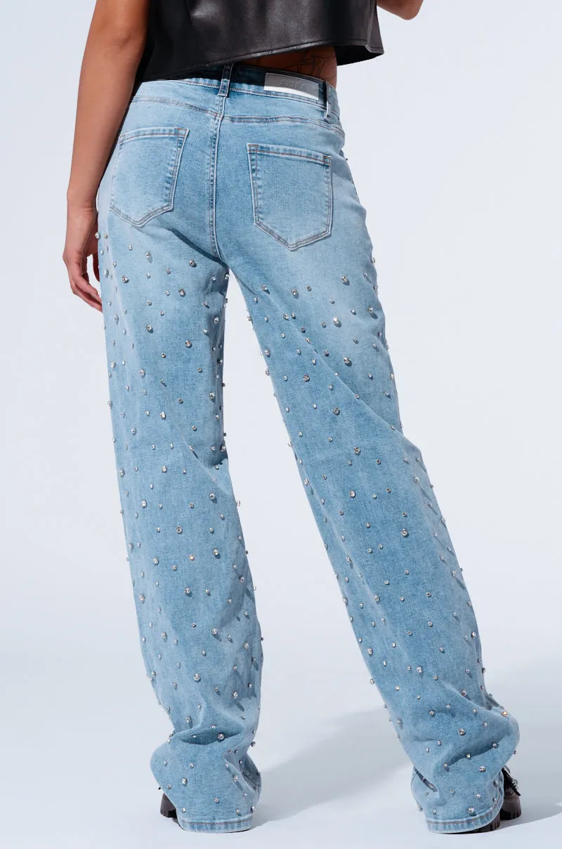 EVERYTIME RHINESTONE EMBELLISHED STRAIGHT LEG JEANS sold by AKIRA product image thumbnail 5