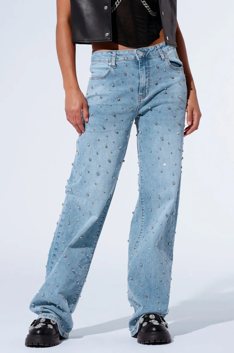 EVERYTIME RHINESTONE EMBELLISHED STRAIGHT LEG JEANS sold by AKIRA product image thumbnail 2