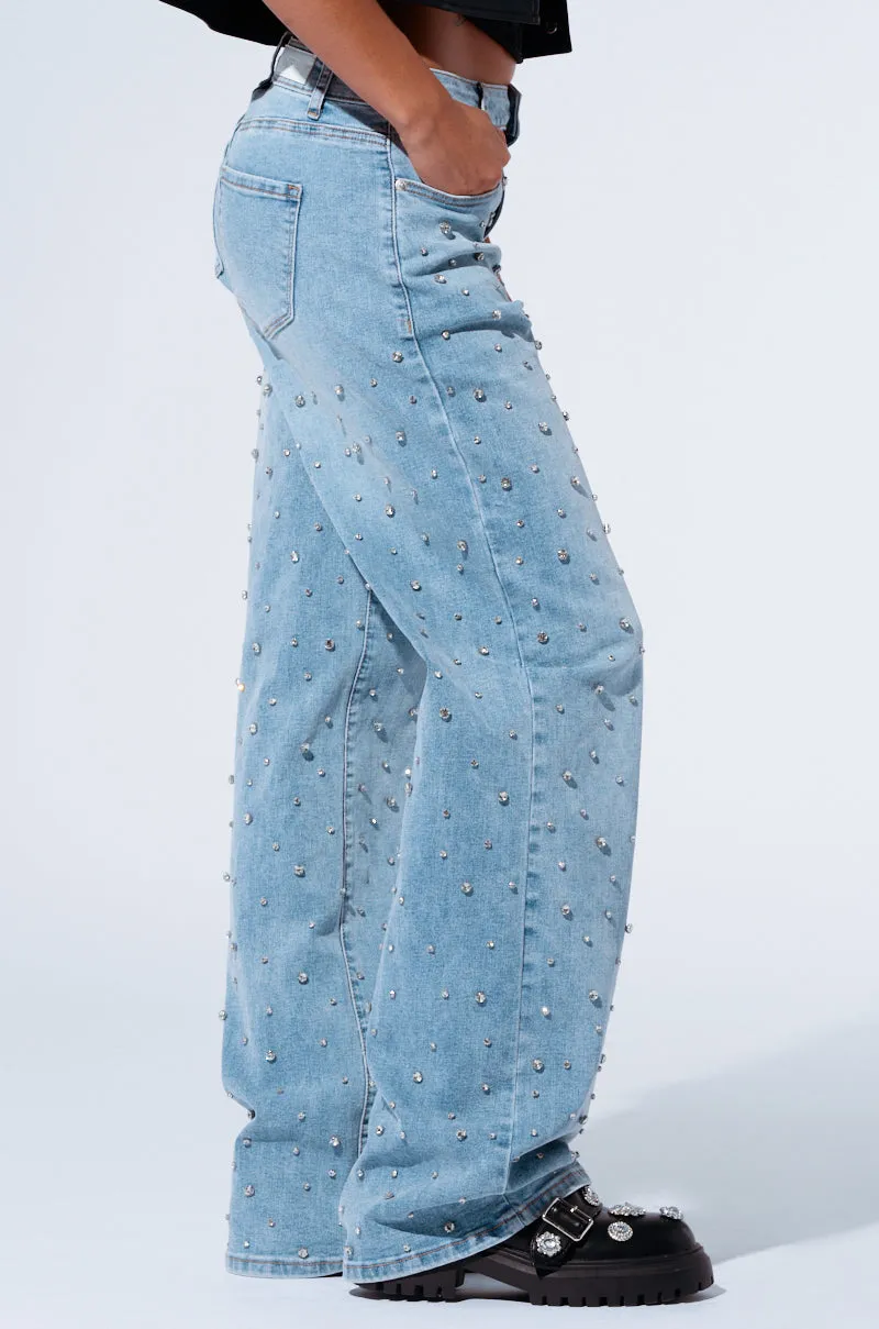 EVERYTIME RHINESTONE EMBELLISHED STRAIGHT LEG JEANS sold by AKIRA product image thumbnail 4