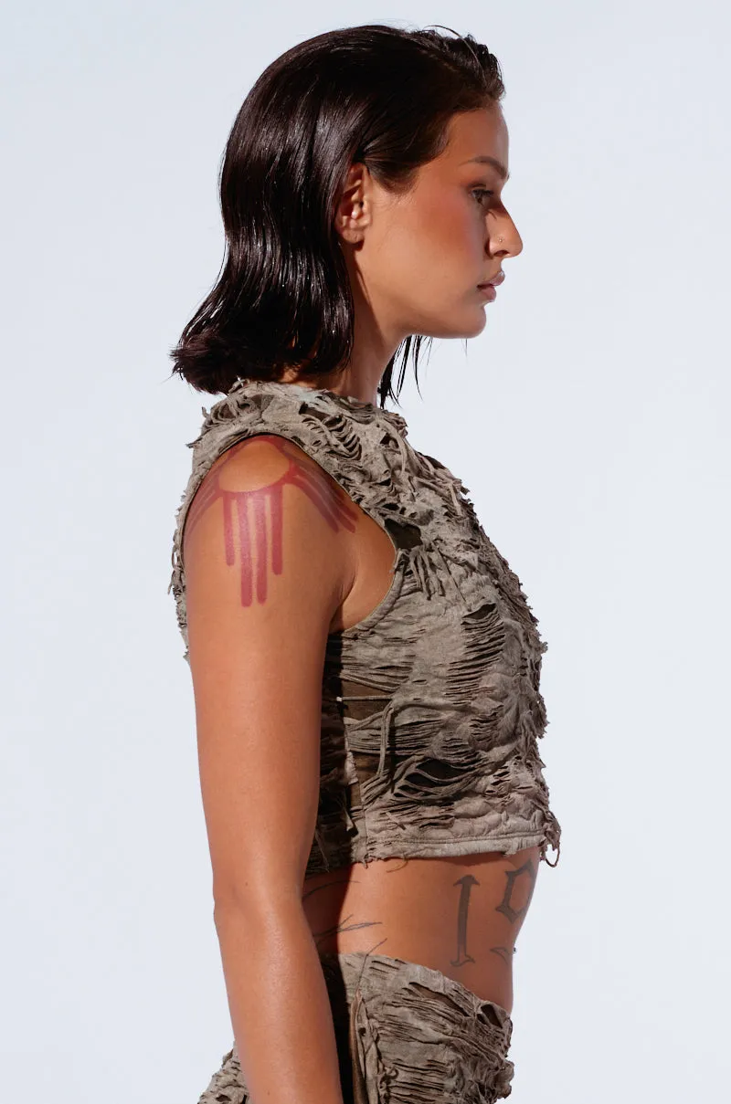 QUEEN OF LOVE DISTRESSED TOP IN GREEN sold by AKIRA product image thumbnail 3