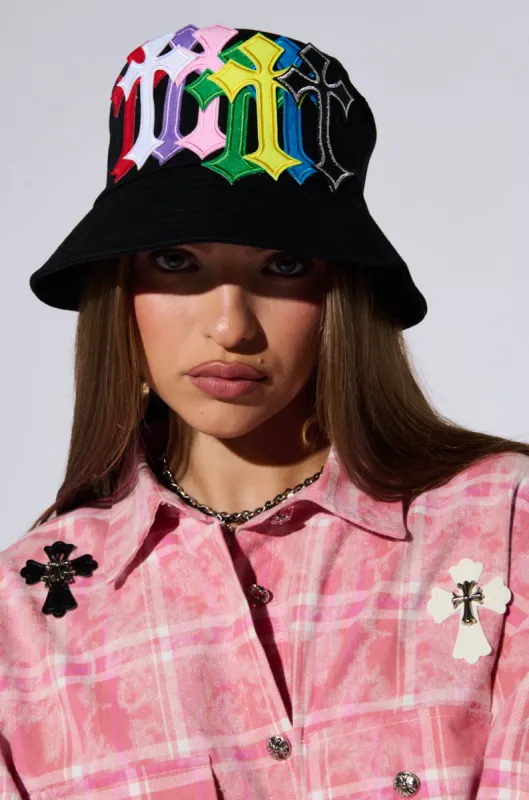 CROSSED PATCH BUCKET HAT sold by AKIRA