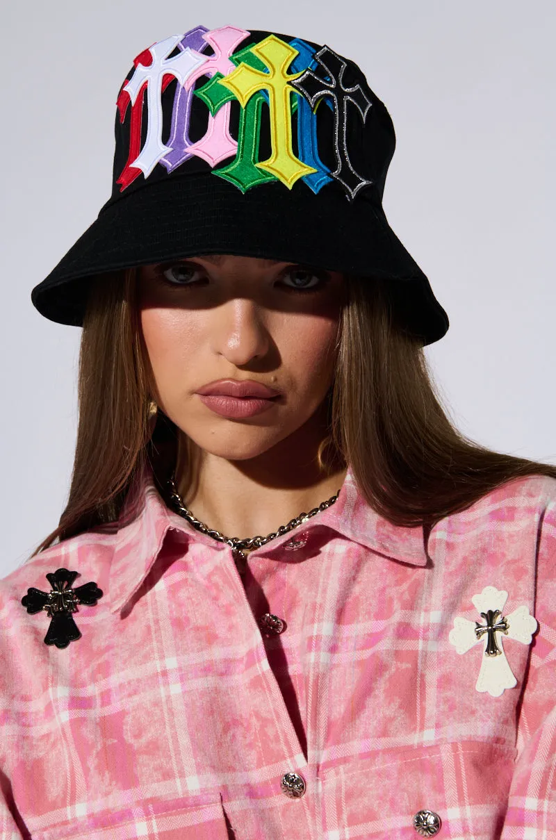 CROSSED PATCH BUCKET HAT sold by AKIRA