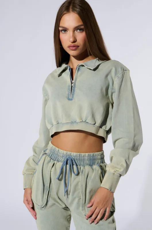 SOCIAL STATUS PULLOVER DENIM SWEATSHIRT sold by AKIRA