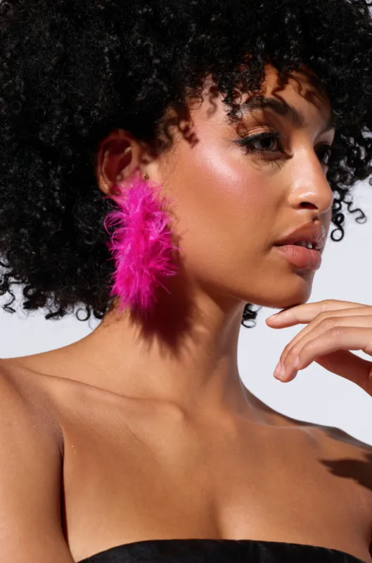 FEATHER FURY HOOP IN PINK sold by AKIRA