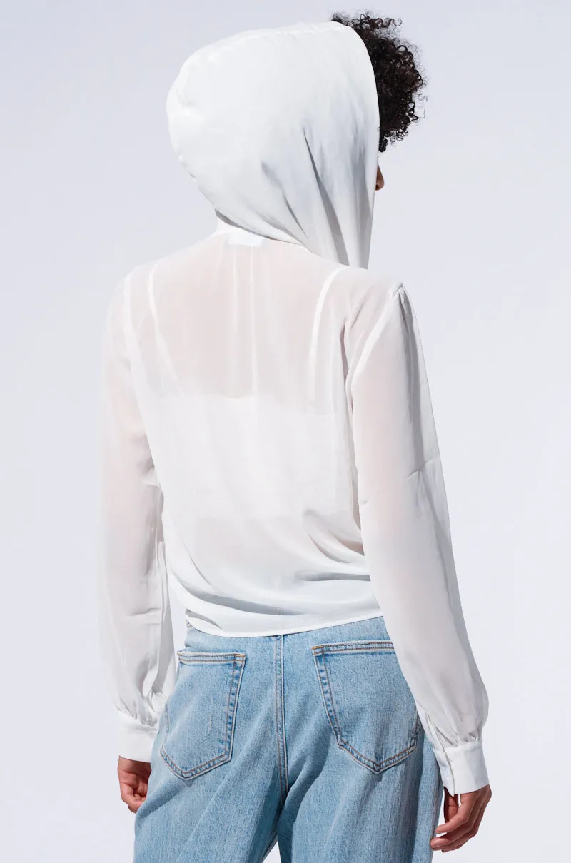 MARGO TIE FRONT BLOUSE WITH HOOD IN WHITE sold by AKIRA product image thumbnail 5
