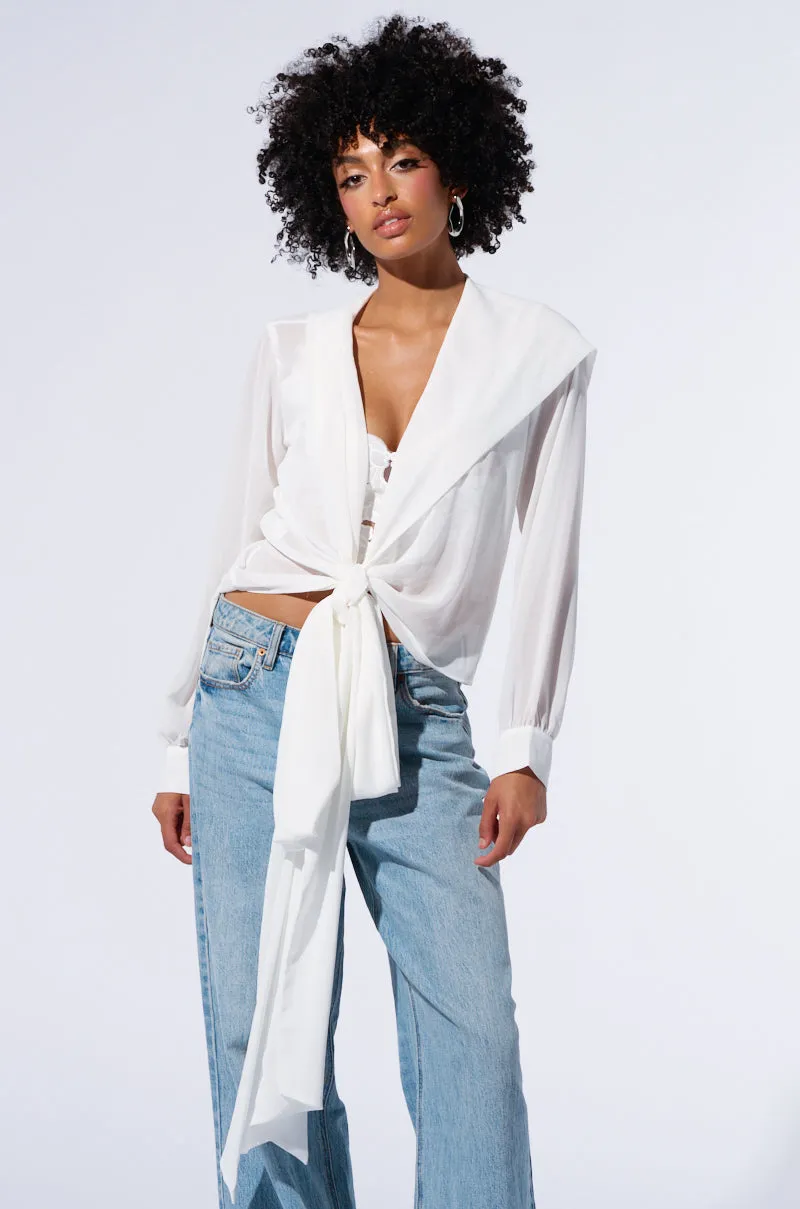 MARGO TIE FRONT BLOUSE WITH HOOD IN WHITE sold by AKIRA product image thumbnail 2