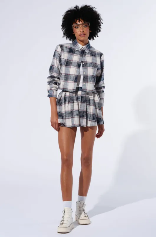 BELLA PLAID PLEATED MINI SKIRT sold by AKIRA