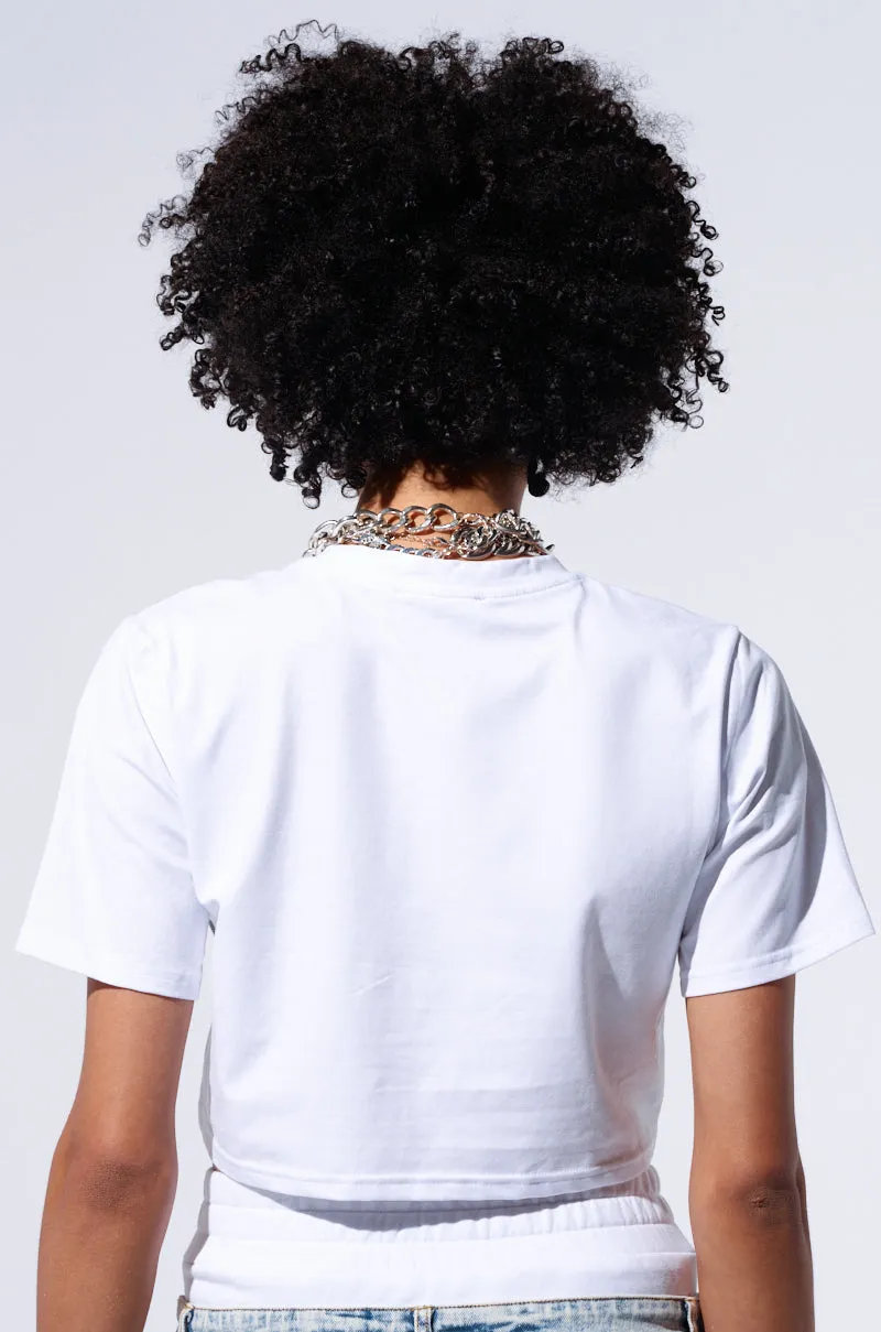 NEVER ALONE TEE WITH DENIM PATCH sold by AKIRA product image thumbnail 4