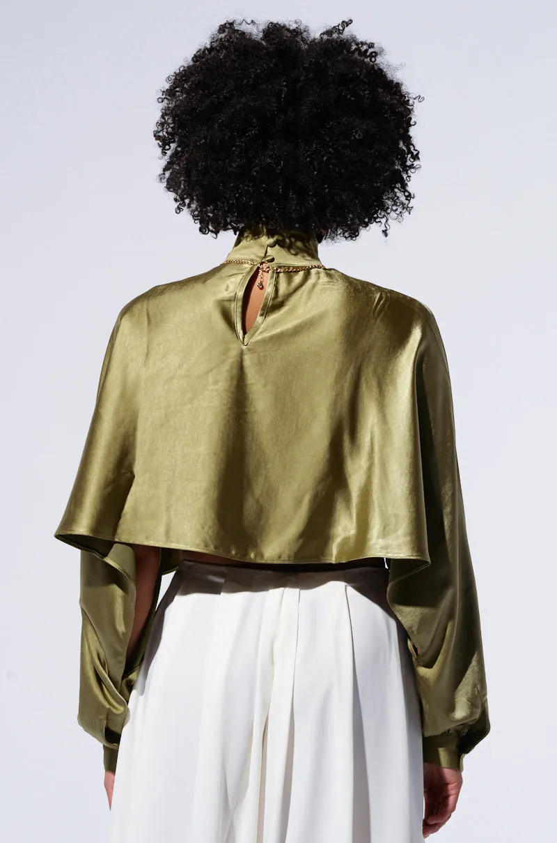 SATIN MOCK NECK BLOUSE IN OLIVE sold by AKIRA product image thumbnail 4