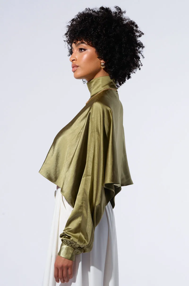 SATIN MOCK NECK BLOUSE IN OLIVE sold by AKIRA product image thumbnail 3