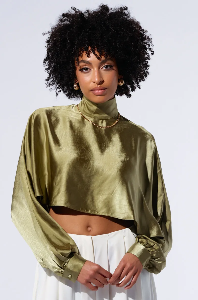 SATIN MOCK NECK BLOUSE IN OLIVE sold by AKIRA product image thumbnail 2