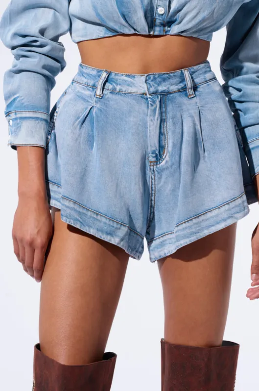 NO APOLOGIES DENIM SHORT sold by AKIRA