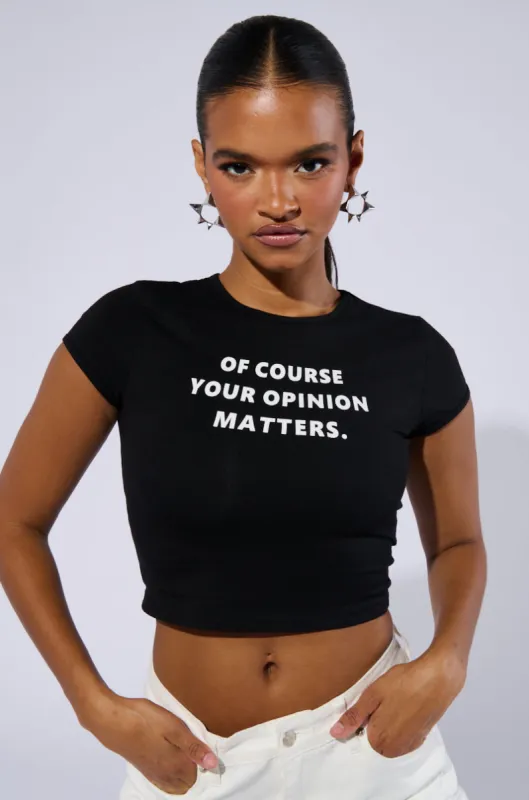 OPINION MATTERS GRAPHIC CROP TEE sold by AKIRA
