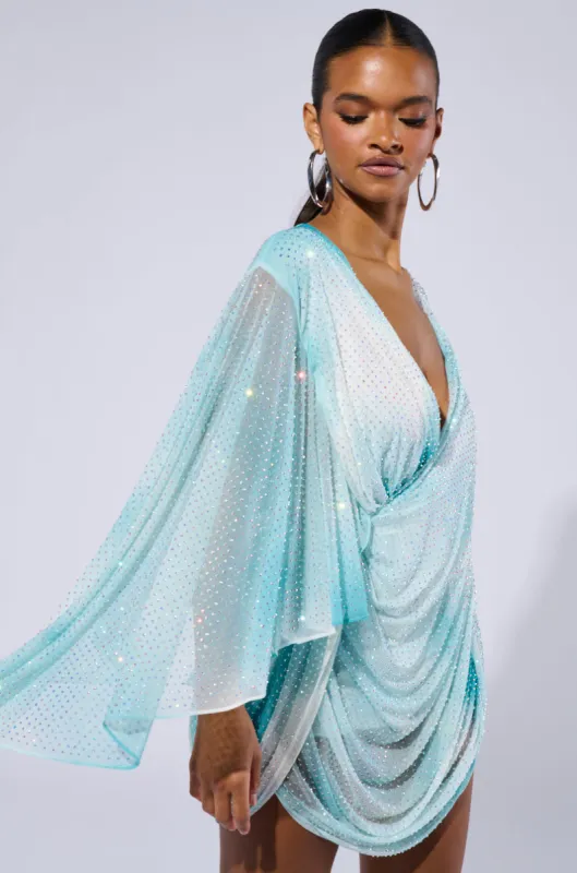 LIFE'S A BREEZE MESH MINI DRESS WITH RHINESTONES sold by AKIRA