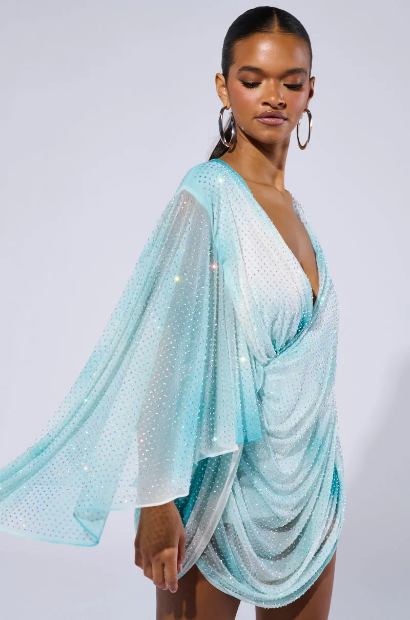 LIFE'S A BREEZE MESH MINI DRESS WITH RHINESTONES sold by AKIRA