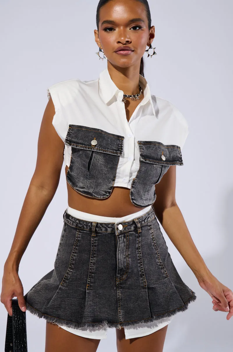 GET IT RIGHT CROPPED BUTTON DOWN SHIRT sold by AKIRA product image thumbnail 3