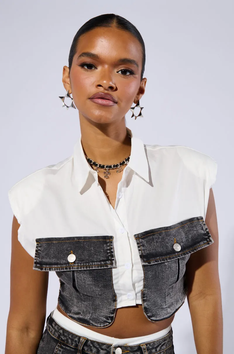 GET IT RIGHT CROPPED BUTTON DOWN SHIRT sold by AKIRA product image thumbnail 2