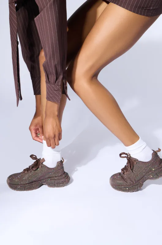 PRINCESS BROWN EMBELLISHED SNEAKER sold by AKIRA