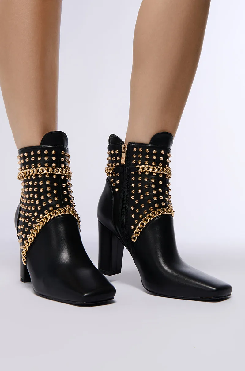 AZALEA WANG PANCHO BLACK EMBELLISHED BOOTIE sold by AKIRA